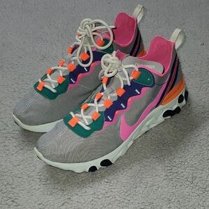 Nike Women's Size 8 Sneakers in Gray, Pink, Orange, and Green